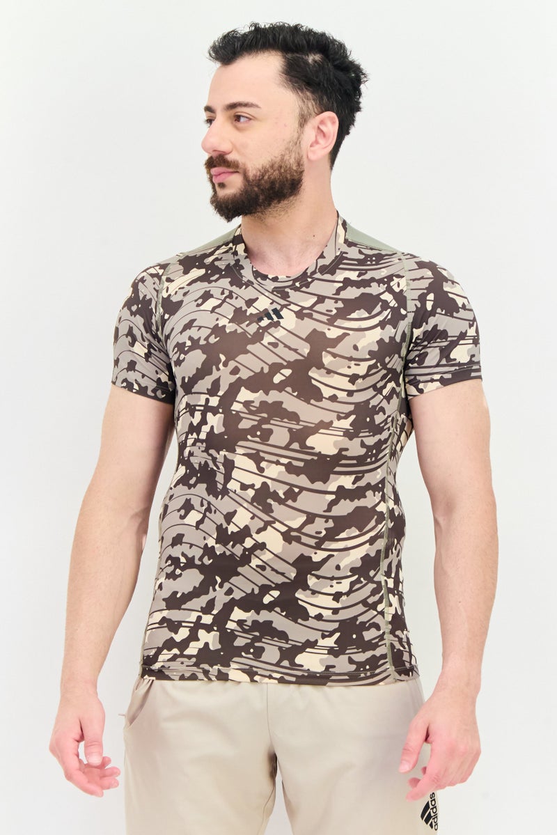 Adidas Men Tight Fit Short Sleeve Camouflage Training T-Shirt, Multicolor - Image 1