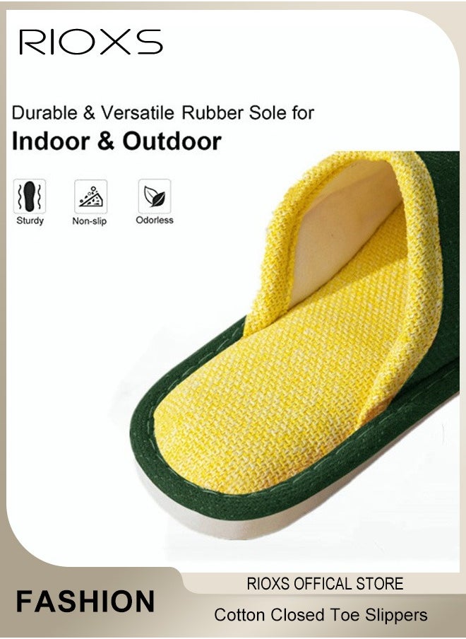 RIOXS House Slippers For Women And Men,Unisex Smile Cotton Closed Toe Slippers,Anti-Slip Flat Slippers,Comfy Casual Slippers For Bedroom/Living Room,Warm Plush Slippers Slip-on Shoes For Spring Autumn And Winter  - Image 2