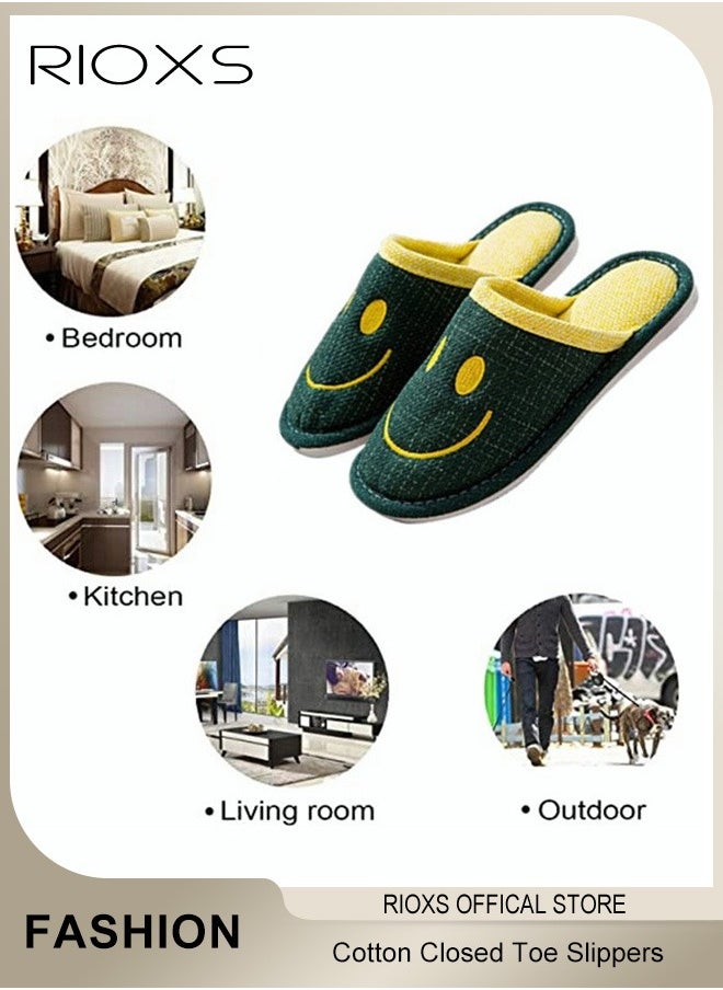 RIOXS House Slippers For Women And Men,Unisex Smile Cotton Closed Toe Slippers,Anti-Slip Flat Slippers,Comfy Casual Slippers For Bedroom/Living Room,Warm Plush Slippers Slip-on Shoes For Spring Autumn And Winter  - Image 3