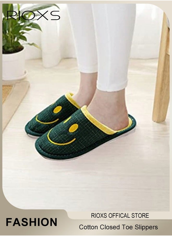 RIOXS House Slippers For Women And Men,Unisex Smile Cotton Closed Toe Slippers,Anti-Slip Flat Slippers,Comfy Casual Slippers For Bedroom/Living Room,Warm Plush Slippers Slip-on Shoes For Spring Autumn And Winter  - Image 4