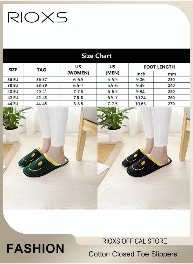 RIOXS House Slippers For Women And Men,Unisex Smile Cotton Closed Toe Slippers,Anti-Slip Flat Slippers,Comfy Casual Slippers For Bedroom/Living Room,Warm Plush Slippers Slip-on Shoes For Spring Autumn And Winter  - Image 5