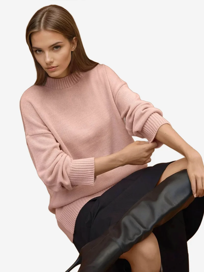 HICCUP Thick Knit Crew Neck Long Sweater