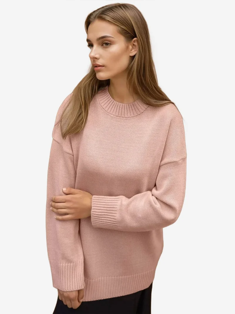 هيكاب كنزة صوفية سميكة بياقة دائرية وأكمام طويلة