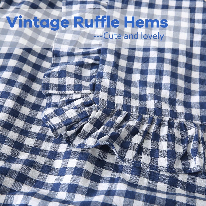 K MASANIJI K MASANIJI 2 Pack Navy Blue White Plaid Ruffle Pillow Shams Standard Size 20x26 inches  100% Cotton Gingham Checkered Farmhouse Shabby Pillowcases for Bed/Sofa (20x26 inches  Navy Blue/White Plaid)  - Image 5