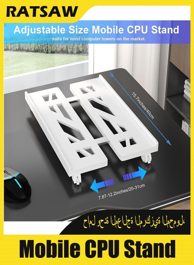 RATSAW Mobile CPU Stand CPU Rolling Stand Adjustable Computer Mobile Cart Holder with Locking Caster Wheels PC Stand White  - Image 2