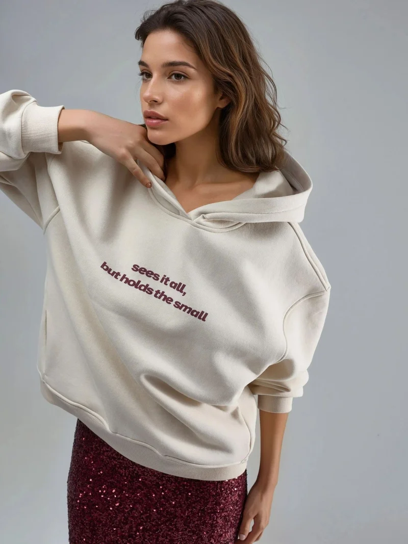 Busem BUSEM Hooded Long Sleeve Sweatshirt with Text Print