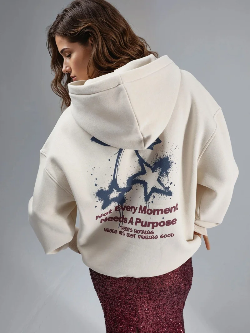 Busem BUSEM Hooded Long Sleeve Sweatshirt with Text Print