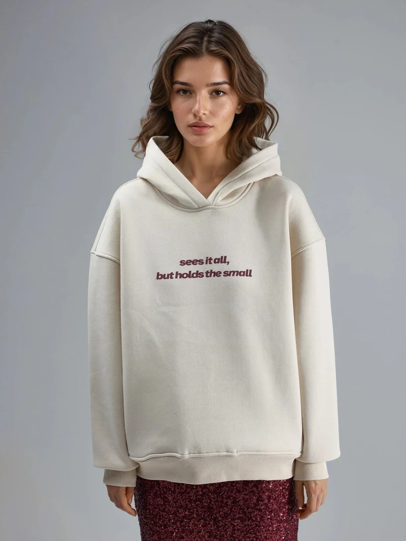 Busem BUSEM Hooded Long Sleeve Sweatshirt with Text Print