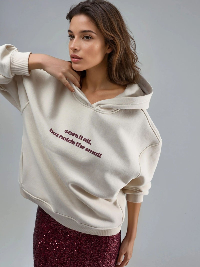 BUSEM Hooded Long Sleeve Sweatshirt with Text Print - Image 1