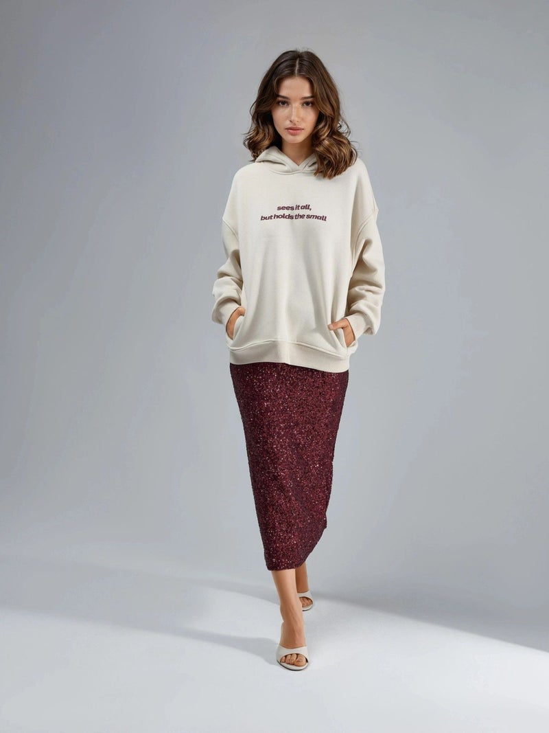 BUSEM Hooded Long Sleeve Sweatshirt with Text Print - Image 4