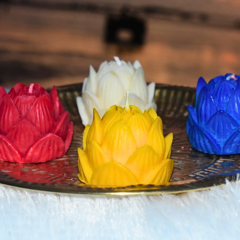 Anak Candles Anak Candles Multicolor Lotus Candles Pack of 4 NonToxic Soy Wax Scented Decorative Candles for Home Festive Dcor  - Image 3