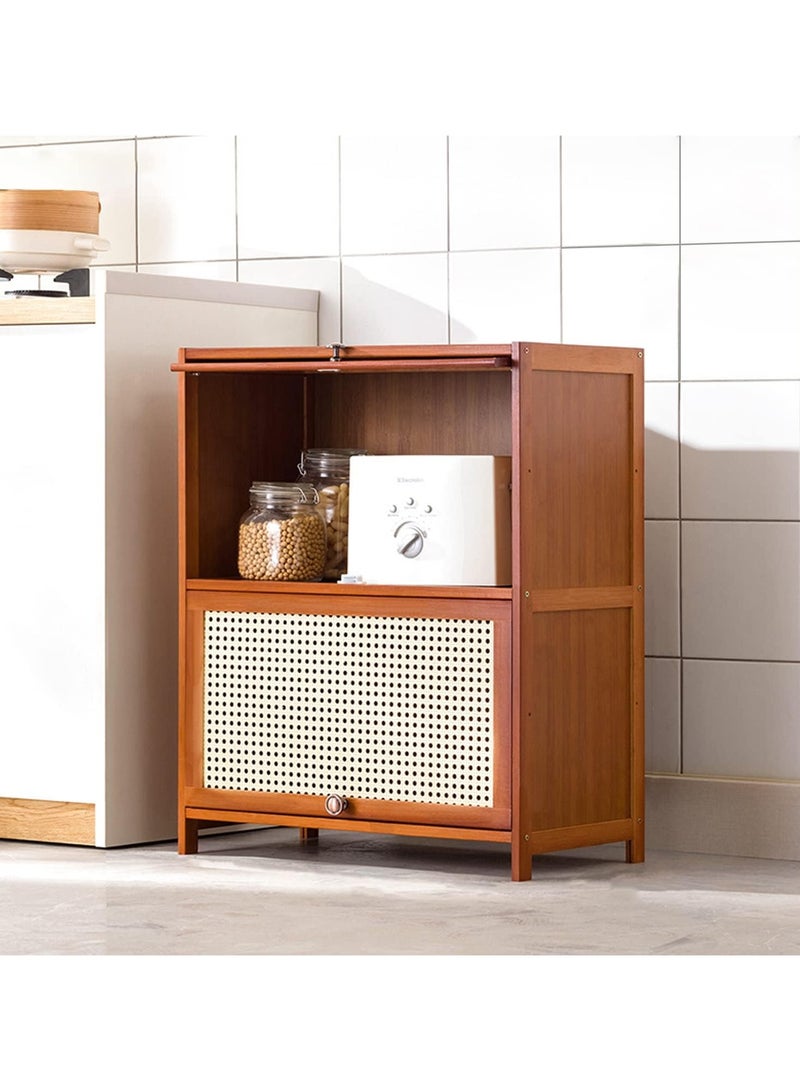 Beauenty Kitchen Pantry 12.56x23.6x28.74in Hutch Storage Cabinet Bamboo Freestanding Floor Cupboard with Transparent Grid Glass Door for Kitchen Living Room Dining Room Brown  - Image 1