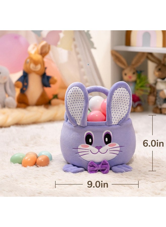 HiChen Easter Basket Empty for Kids, Bunny Easter Egg Baskets for Kids Empty, Small Gift Basket with Decorative Rabbit, Baby Easter Basket with Handle, Purple