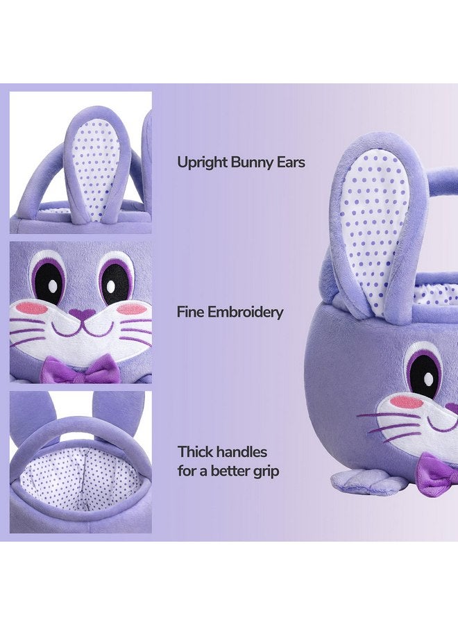 HiChen Easter Basket Empty for Kids, Bunny Easter Egg Baskets for Kids Empty, Small Gift Basket with Decorative Rabbit, Baby Easter Basket with Handle, Purple