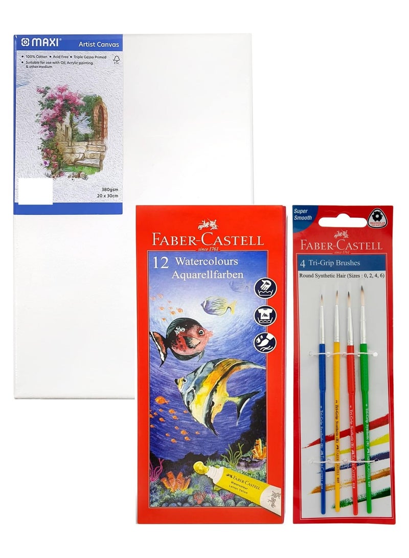 FABER-CASTELL لوحة قماش بحجم A4 مع فرشاة ومجموعة ألوان 1 قطعة - Image 2