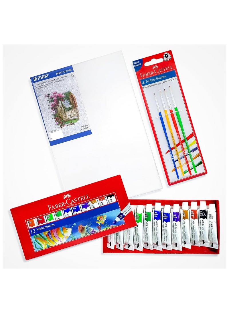 FABER-CASTELL لوحة قماش بحجم A4 مع فرشاة ومجموعة ألوان 1 قطعة - Image 1