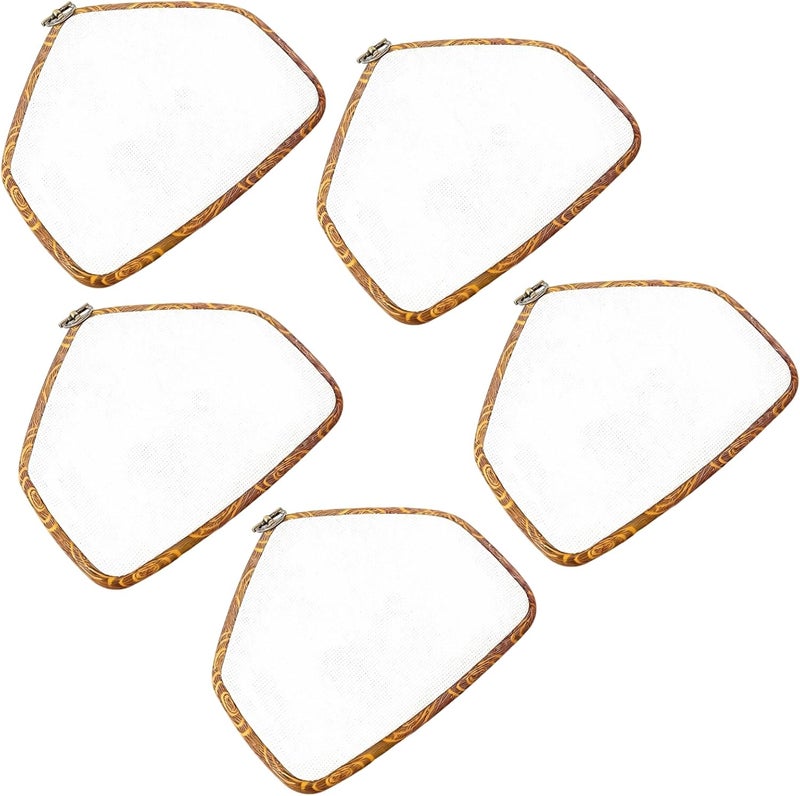 5 Pcs House-Shaped Cross Stitch Frames, 7.3 X 5.7 in, Faux Wood Display Frames, Brown Embroidery Hoops for DIY Craft and Home Decor - Image 1