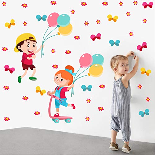 StickMe 'Kids - Playing - Balloon - Flower - Butterfly - Baby - Learning Education Nursery Pre School Kinder Garden Wall Sticker' -SM718 (Multi Colour, Vinyl - 110cm X 100 cm) - Image 2