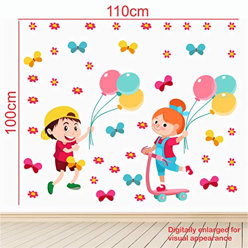 StickMe 'Kids - Playing - Balloon - Flower - Butterfly - Baby - Learning Education Nursery Pre School Kinder Garden Wall Sticker' -SM718 (Multi Colour, Vinyl - 110cm X 100 cm) - Image 3