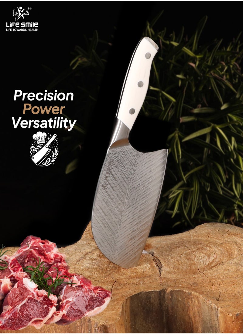 Life Smile Premium Quality Hig Carbon Stainlesss Steel 10-Piece Knife Set with Block, Razor-Sharp, German Engineered Knives Set Include Cleaver, Chef, Santoku, Slicer, Utility Knife, Paring Knife and Kitchen Scissor, Durable and Strong  - Image 5
