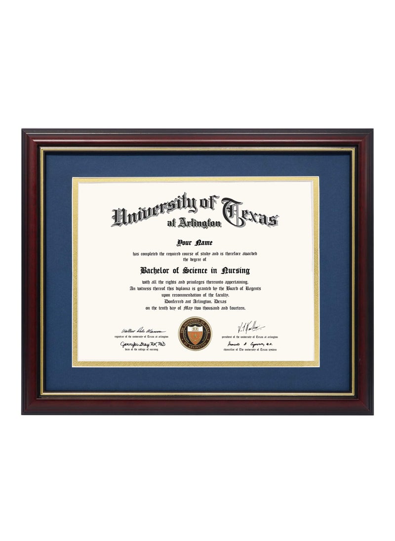 GraduationMall GraduationMall 85x11 Diploma Frame with Navy over Gold Mat or Display 11x14 Certificate without MatSolid Wood  UV Protection AcrylicCherry Finish with Gold Trim 