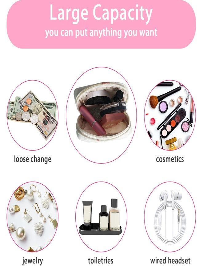 Tmtains Small Quilted Cotton Makeup Bag for Purse Mini Cosmetic Period Bag for Women Cute Pink Bow Makeup Sanitary Pouch Portable Travel Toiletry Bags with Zipper Christmas Birthday Gifts - Image 5