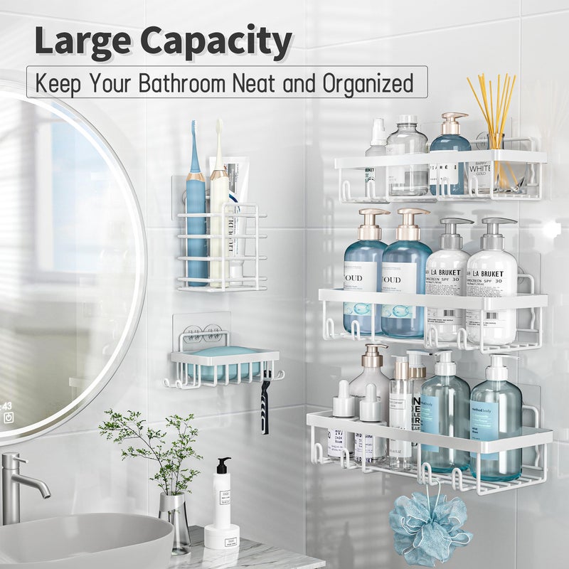 Liuoud 5 Pack Shower Caddy Organizer Rack Shelf for Inside Shower, Self Adhesive Wall Storage Basket Rustproof Stainless Steel Shampoo Holder Bathroom Accessory Decor Set, White - Image 2