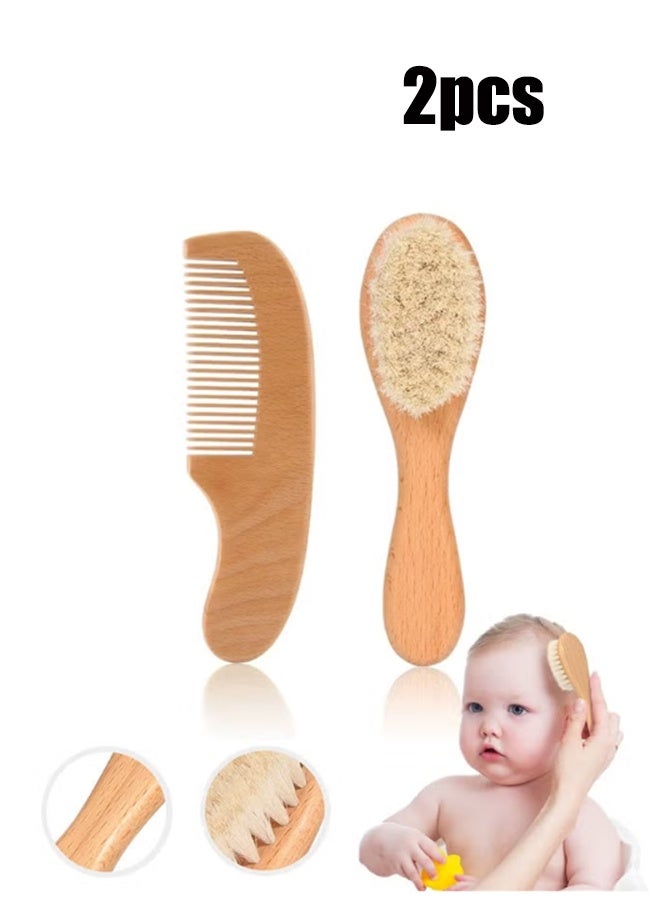 واي جيه مجموعة شجيرات ومشط شعر الأطفال ، خشب اللوتس الطبيعي مع مشط خشب الماعز والكمثرى الناعم لحديثي الولادة والأطفال الصغار ، مثالي لقبعات المهد ، طقم من قطعتين - Image 1