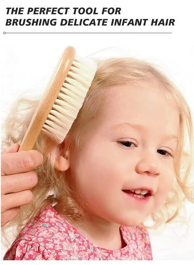 واي جيه مجموعة شجيرات ومشط شعر الأطفال ، خشب اللوتس الطبيعي مع مشط خشب الماعز والكمثرى الناعم لحديثي الولادة والأطفال الصغار ، مثالي لقبعات المهد ، طقم من قطعتين - Image 5
