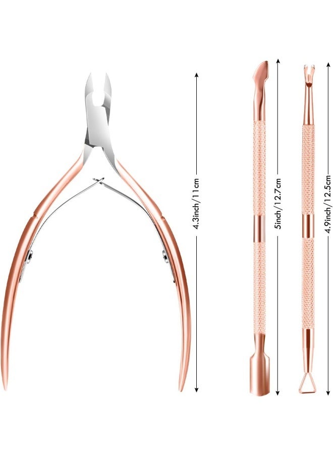 Cuticle Trimmer Cuticle Remover with Cuticle Pusher, Professional Stainless Steel Durable Pedicure Manicure Tools Cutter Nipper Scissor Clipper for Fingernails and Toenails Rose Gold - Image 2