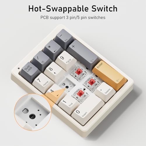 Kisnt Mechanical Number Pad,Hot Swappable Numpad Wired USB 17 Keys Keypad White Backlit Numeric Keypad with PBT Keycaps for Laptop PC Compact Keyboards(Retro Beige, Red Switch) - Image 2