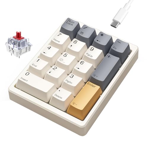 Kisnt Mechanical Number Pad,Hot Swappable Numpad Wired USB 17 Keys Keypad White Backlit Numeric Keypad with PBT Keycaps for Laptop PC Compact Keyboards(Retro Beige, Red Switch) - Image 1