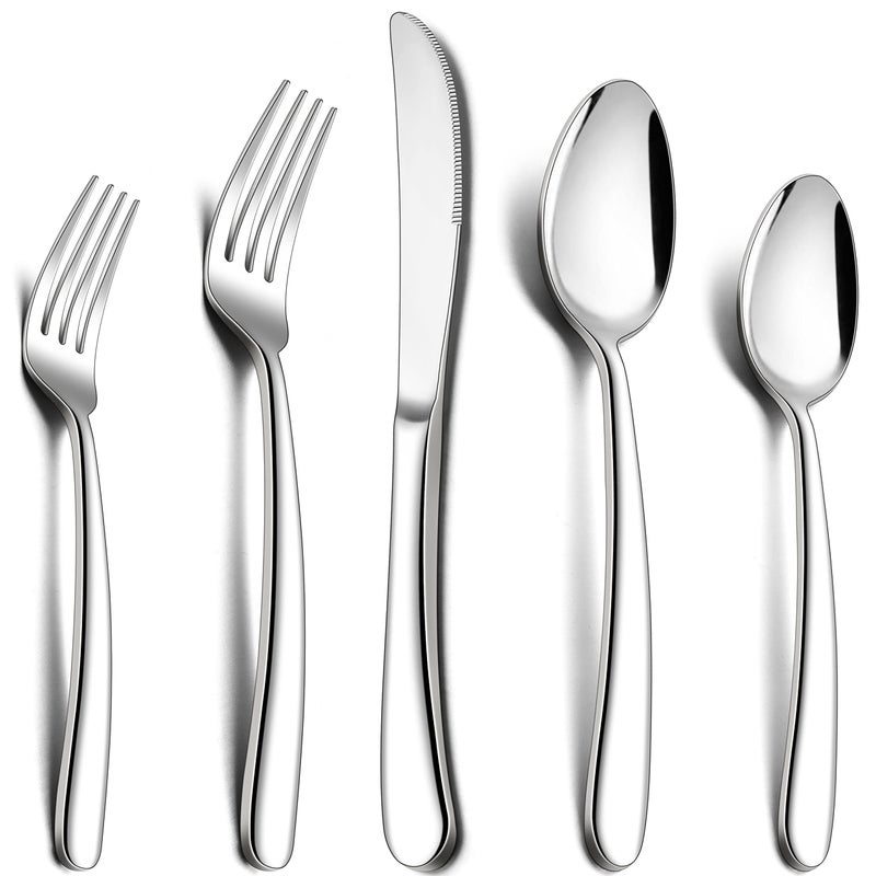 Herogo Heavy Duty Stainless Steel Silverware Set, 30-Piece Fancy Flatware Cutlery Set for 6, Modern Tableware for Home Restaurant Wedding, Heavy Eating Utensils, Mirror Polished, Dishwasher Safe - Image 1