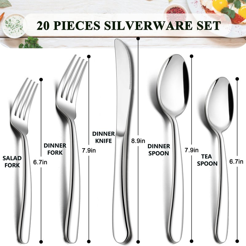 Herogo Heavy Duty Stainless Steel Silverware Set, 30-Piece Fancy Flatware Cutlery Set for 6, Modern Tableware for Home Restaurant Wedding, Heavy Eating Utensils, Mirror Polished, Dishwasher Safe - Image 2