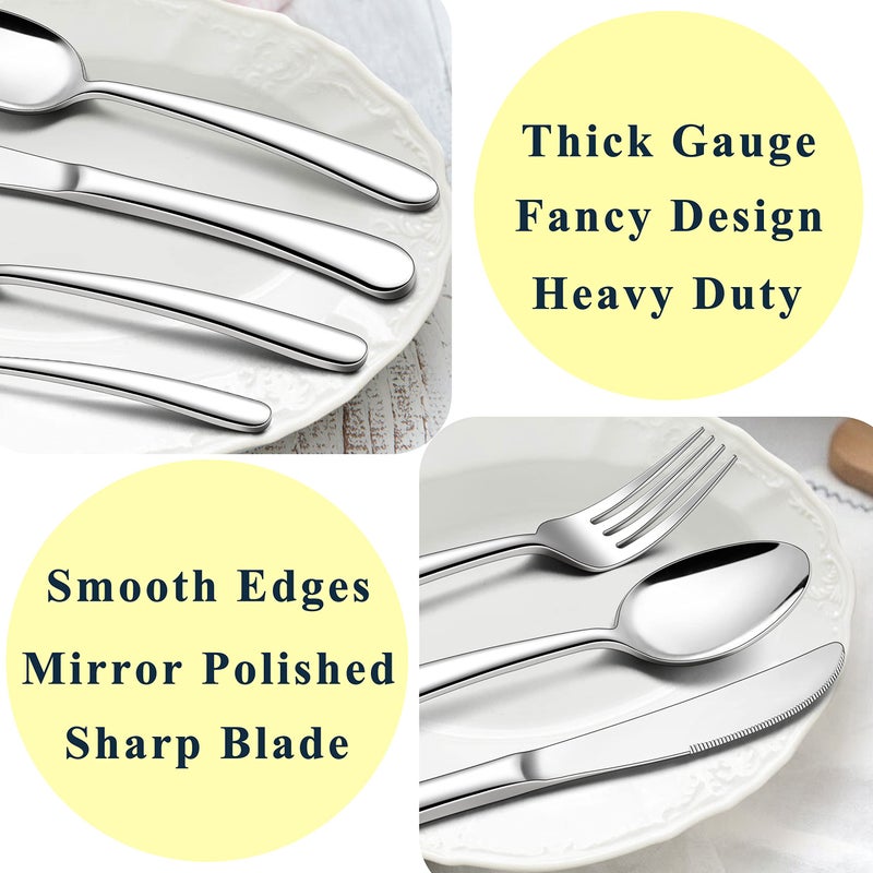 Herogo Heavy Duty Stainless Steel Silverware Set, 30-Piece Fancy Flatware Cutlery Set for 6, Modern Tableware for Home Restaurant Wedding, Heavy Eating Utensils, Mirror Polished, Dishwasher Safe - Image 4