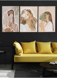 LOWHA Set Of 3 Framed Canvas Wall Arts Stretched Over Wooden Frame Beautiful Girl Abstract Paintings For Home Living Room Office Decor  - Image 3