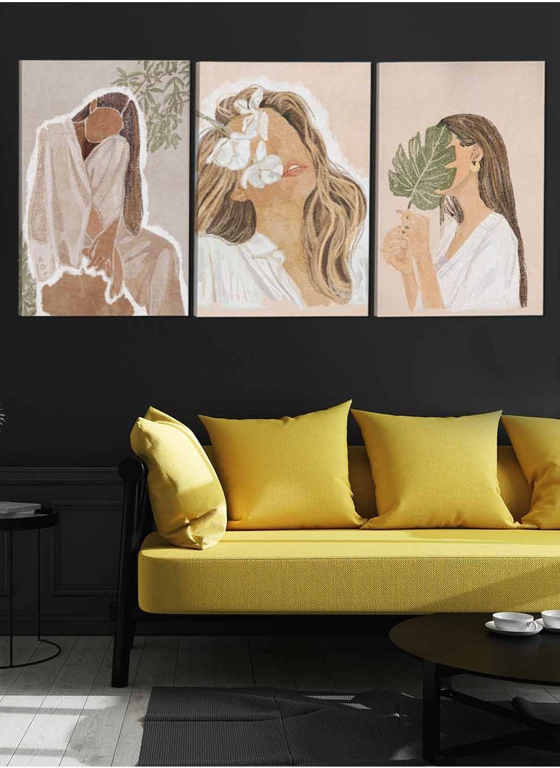 LOWHA Set Of 3 Framed Canvas Wall Arts Stretched Over Wooden Frame Beautiful Girl Abstract Paintings For Home Living Room Office Decor  - Image 3