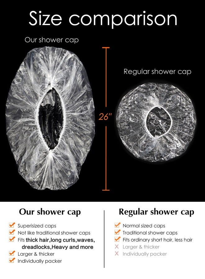 Yuest 30 Pcs Disposable Shower Cap for Women XL Extra Large with Long Braids Waterproof Clear Elastic Bath Hair Shower Cap Disposable Spa Cap - Image 2