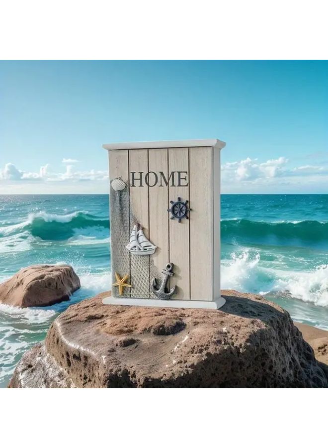 Ocean Series 6 Hook Wall Key Organizer Recycled Wood Storage Box with 6 Hooks - Image 2