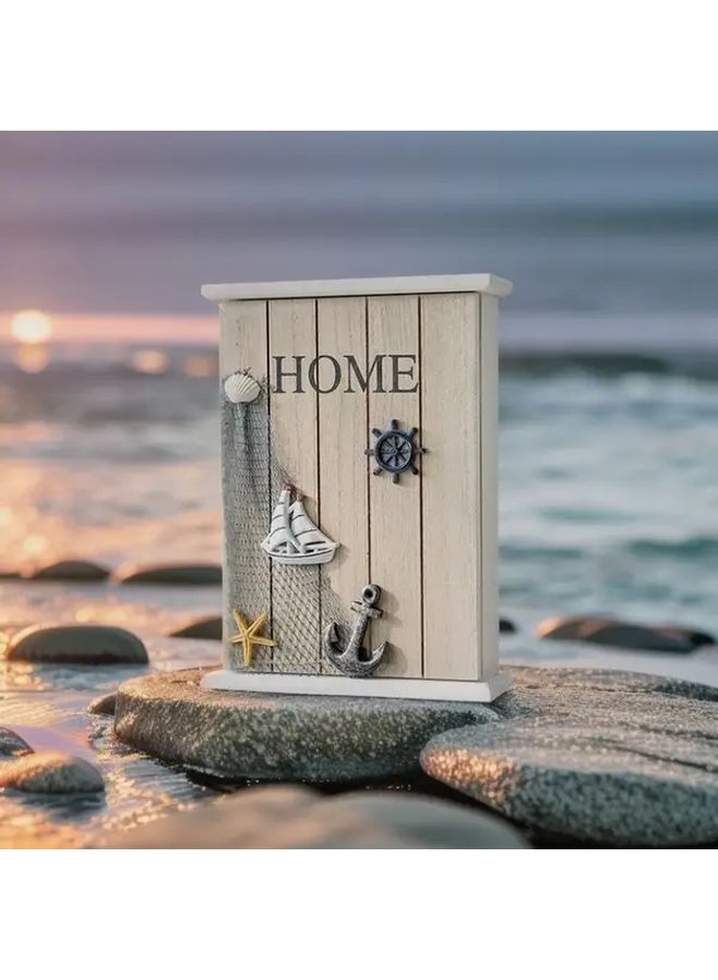 Ocean Series 6 Hook Wall Key Organizer Recycled Wood Storage Box with 6 Hooks - Image 3