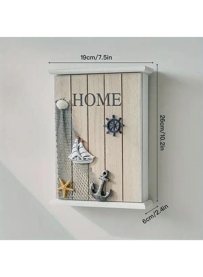 Ocean Series 6 Hook Wall Key Organizer Recycled Wood Storage Box with 6 Hooks - Image 4