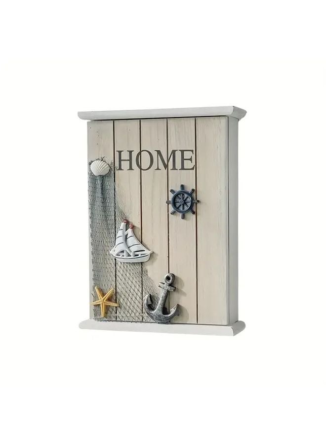 Ocean Series 6 Hook Wall Key Organizer Recycled Wood Storage Box with 6 Hooks - Image 1