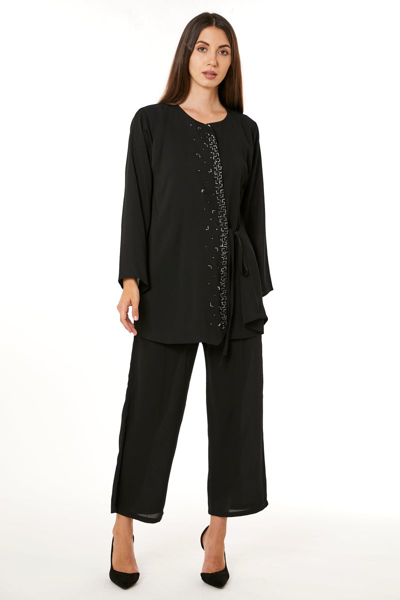 Moistreet Embellished Long Sleeve Top & Pant Set - Image 1