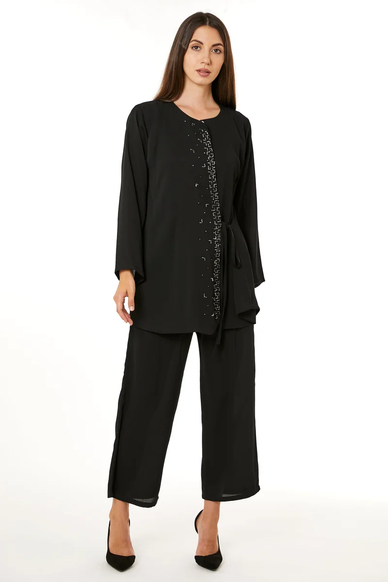 Moistreet Embellished Long Sleeve Top & Pant Set