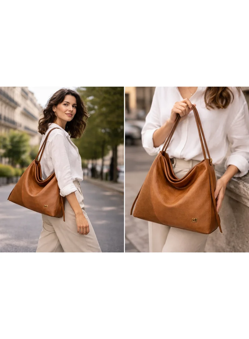 David Jones Pumpkin Spice David Jones women leather hobo style bag with slouchy shoulder- soft Pu Durable Daily casual purse in model Cm7683- Medium Size soft structure PU bag for women for Women | Best Price UAE