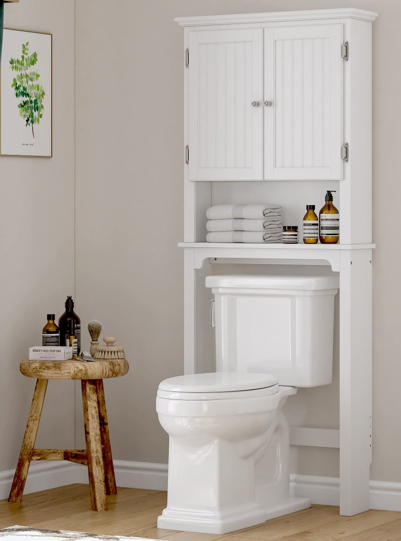 UTEX Over The Toilet Storage Cabinet Over Toilet Bathroom Organizer with Adjustable Shelves and Double Doors White