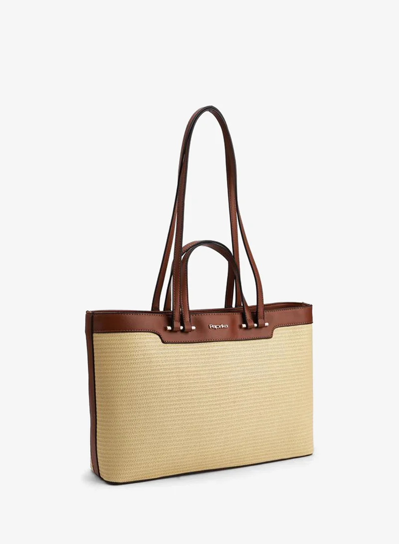 Paprika Woven Detail Tote Bag With Double Handle
