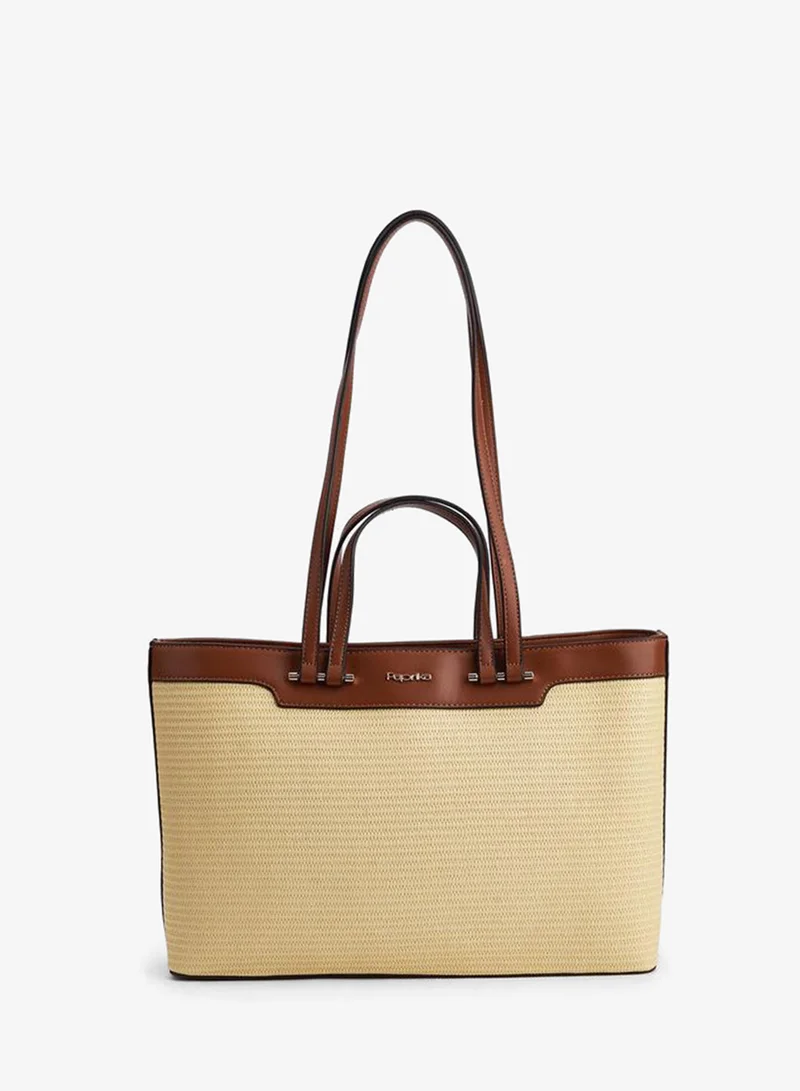 Paprika Woven Detail Tote Bag With Double Handle