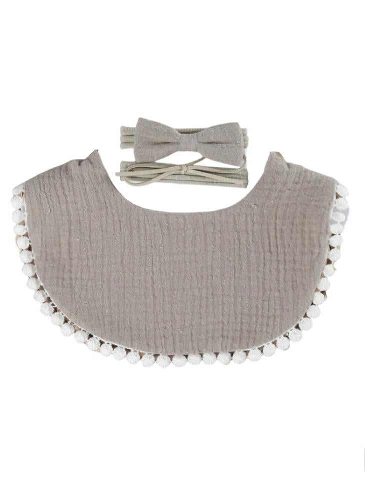 Bambimici Bambimici -Sophia  Set of Baby Bib and Ribbon Headband - Brown  - Image 1
