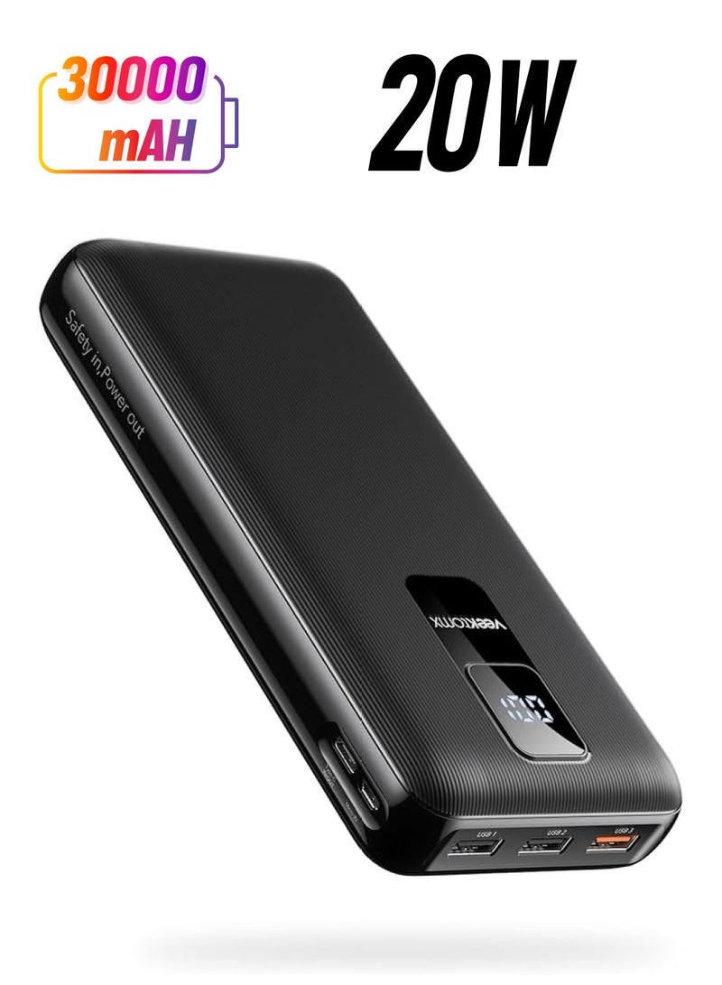 PROMASS بنك طاقة برومس 30000 مللي أمبير، PD 3.0 و QC 3.0 20 واط شاحن محمول سريع الشحن مع 4 مخرجات، بطارية خارجية بسعة ضخمة متوافقة مع آيفون/سامسونج نوت 10+/S21 S22 ألترا/تابلت